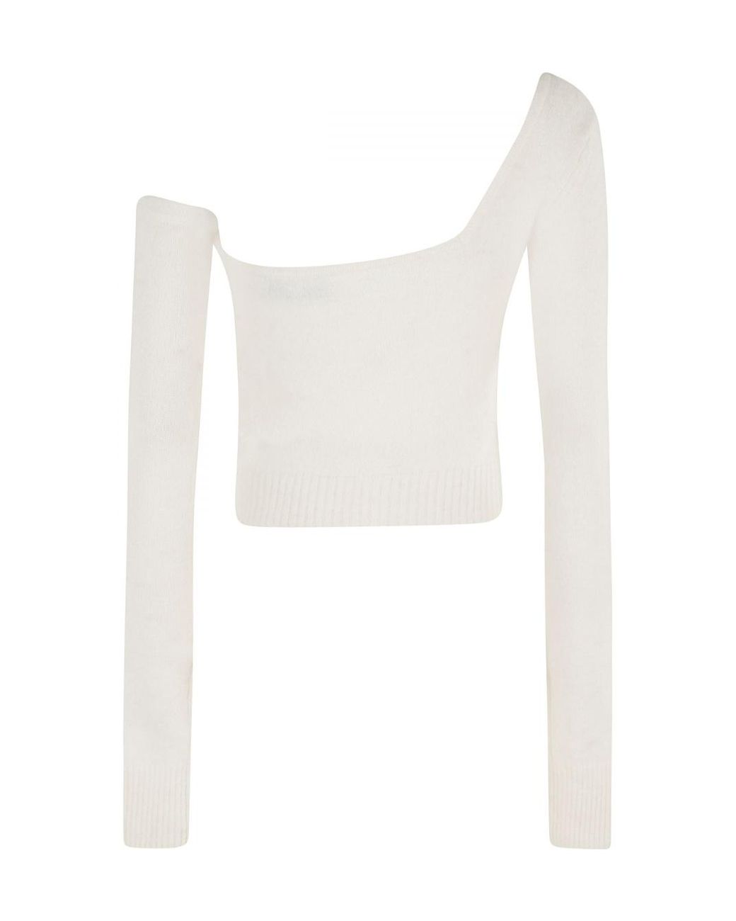 Blumarine White One-Shoulder Brooch Detail Knitted Top