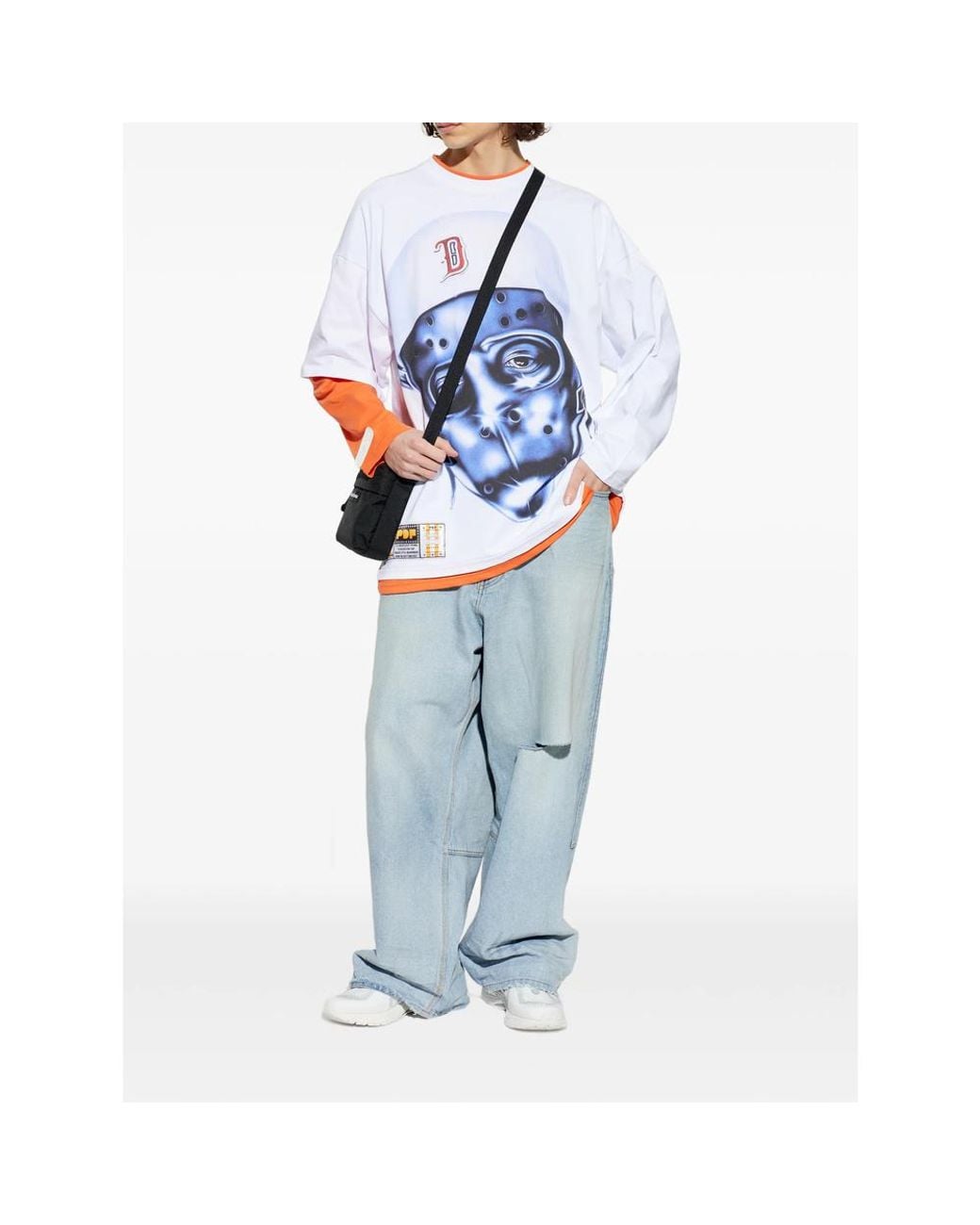 PDF CHANNEL Blue Pdf Mask Print Layered Long-Sleeve T-Shirt for men