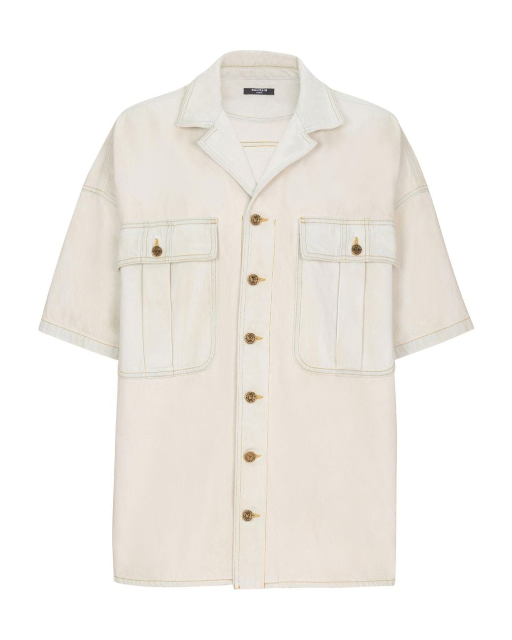 Balmain White Faded Denim Overshirt for men