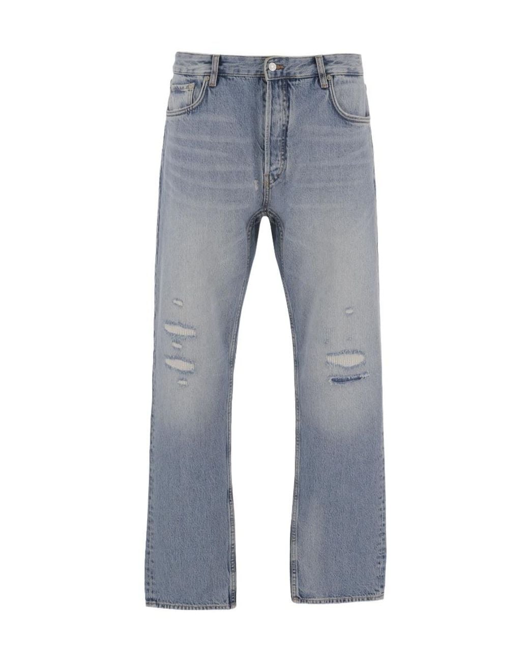 Emporio Armani Blue Distressed Straight-Leg Jeans for men