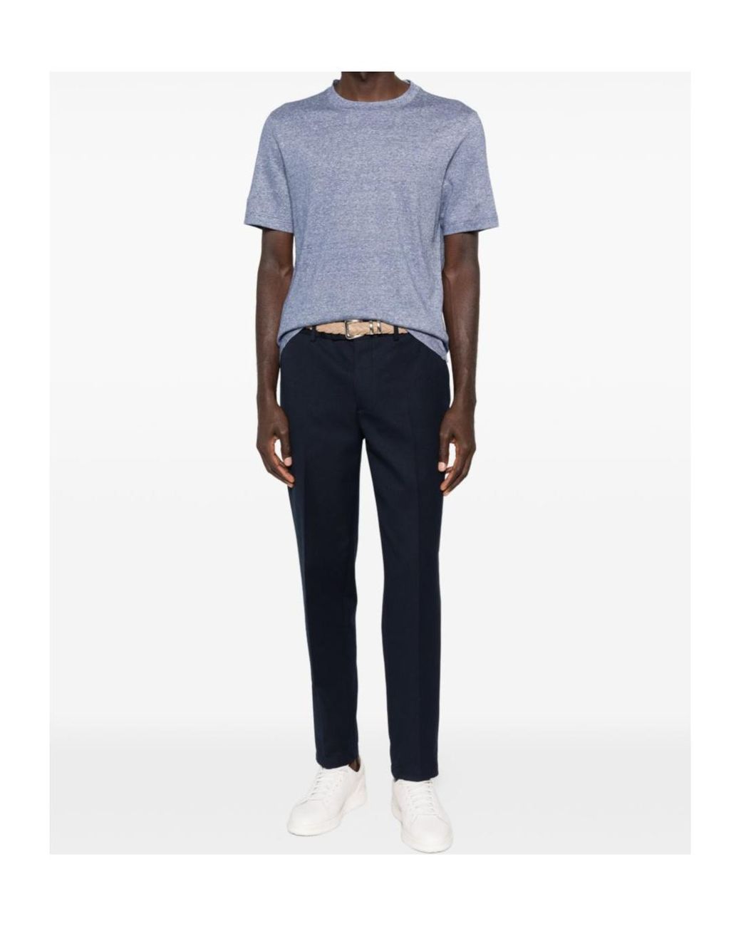Brunello Cucinelli Blue Melange Crewneck T-Shirt for men