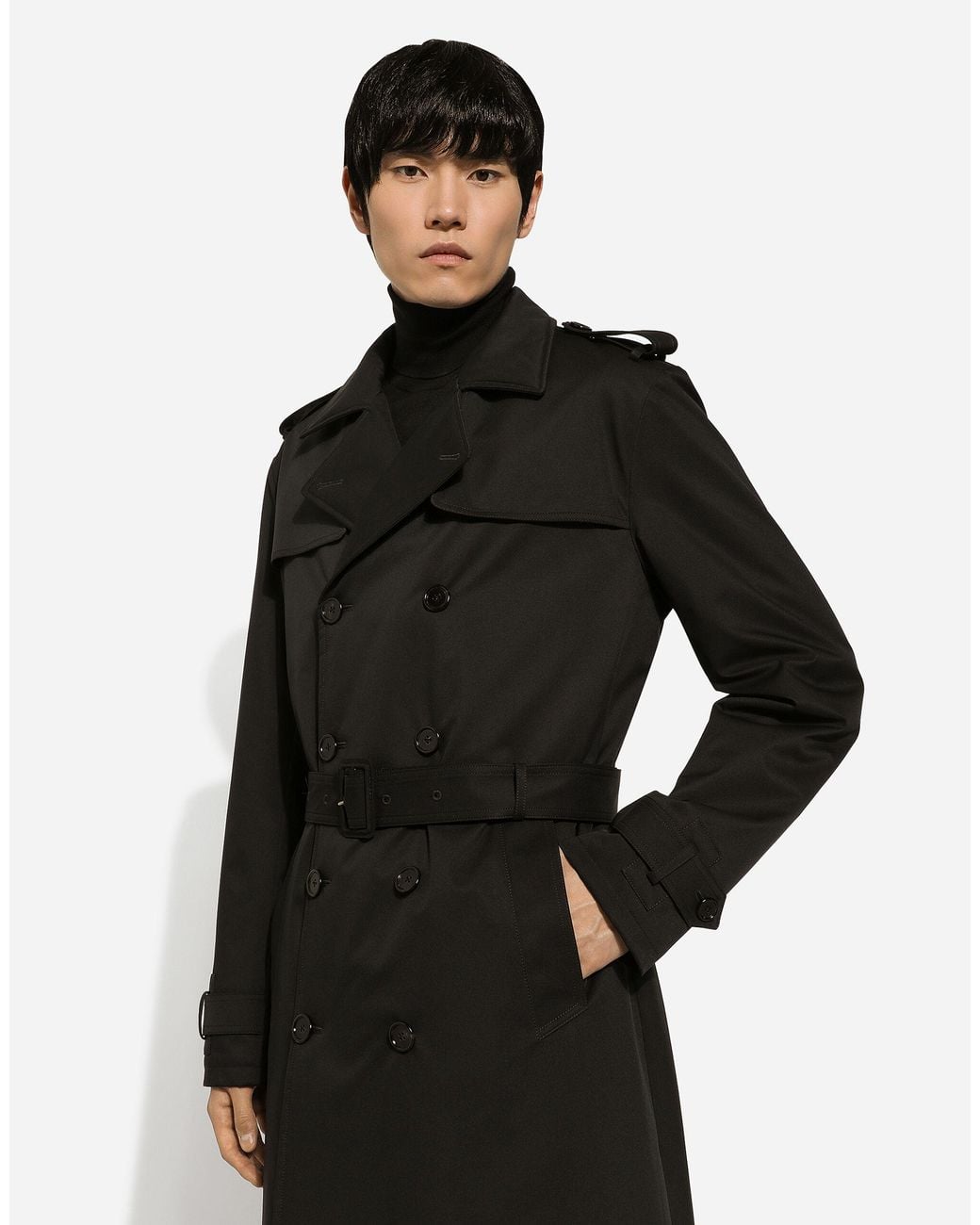 Dolce & Gabbana Black Belted Double-Breasted Trench Coat for men