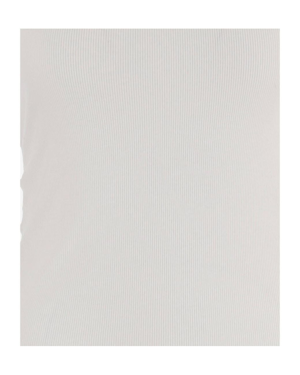 Burberry White Checked-Strap Ruched Ribbed Tank Top