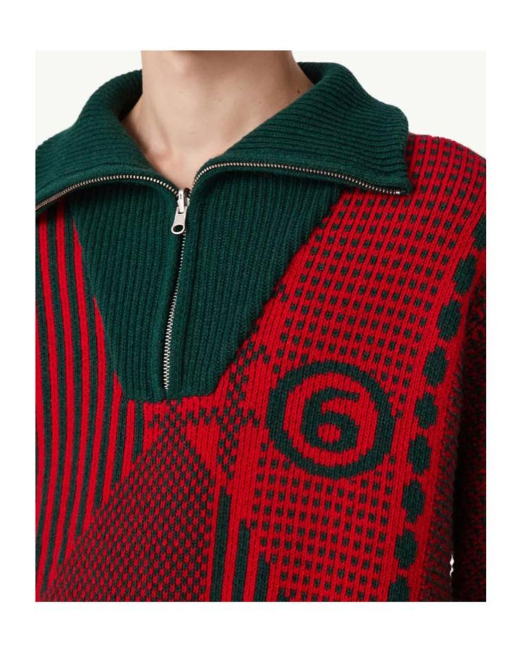 MM6 by Maison Margiela Red Patchwork-Knit Reversible Sweater for men