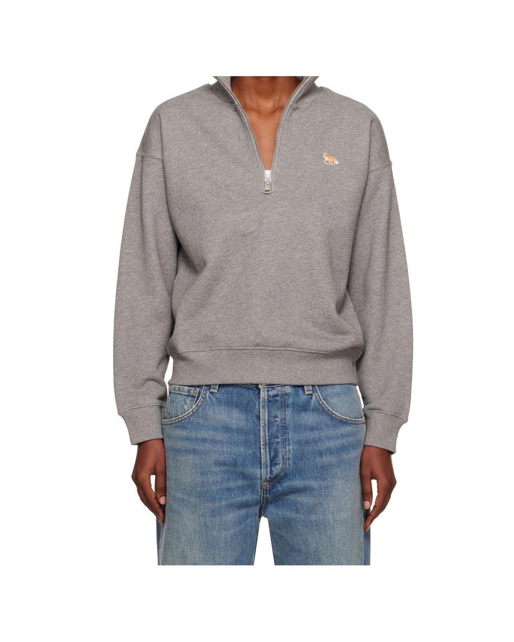 Maison Kitsuné Gray Maison Kitsuné Baby Fox Half Zipped Sweatshirt