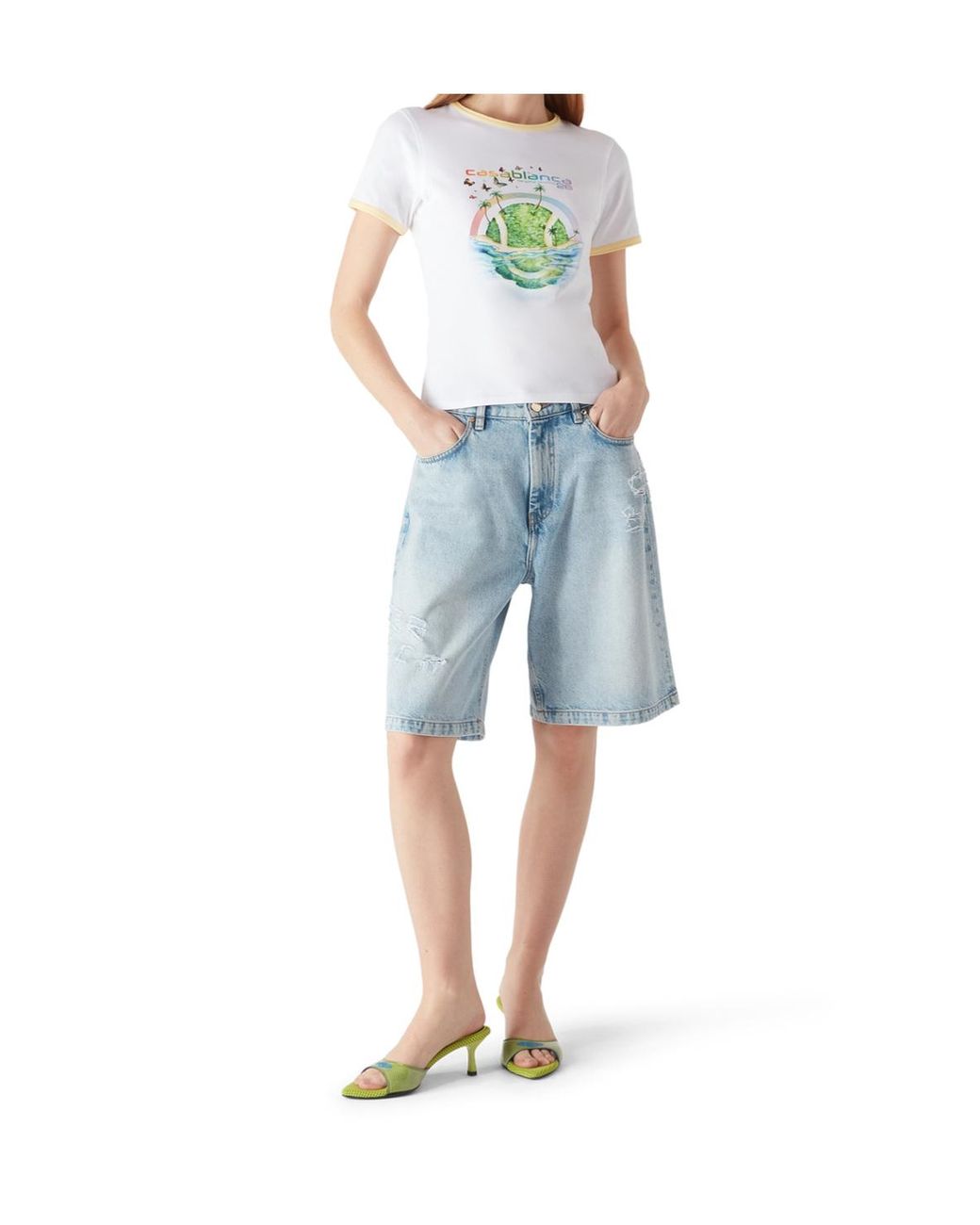 Casablanca Blue Longline Ringer Graphic-Print T-Shirt