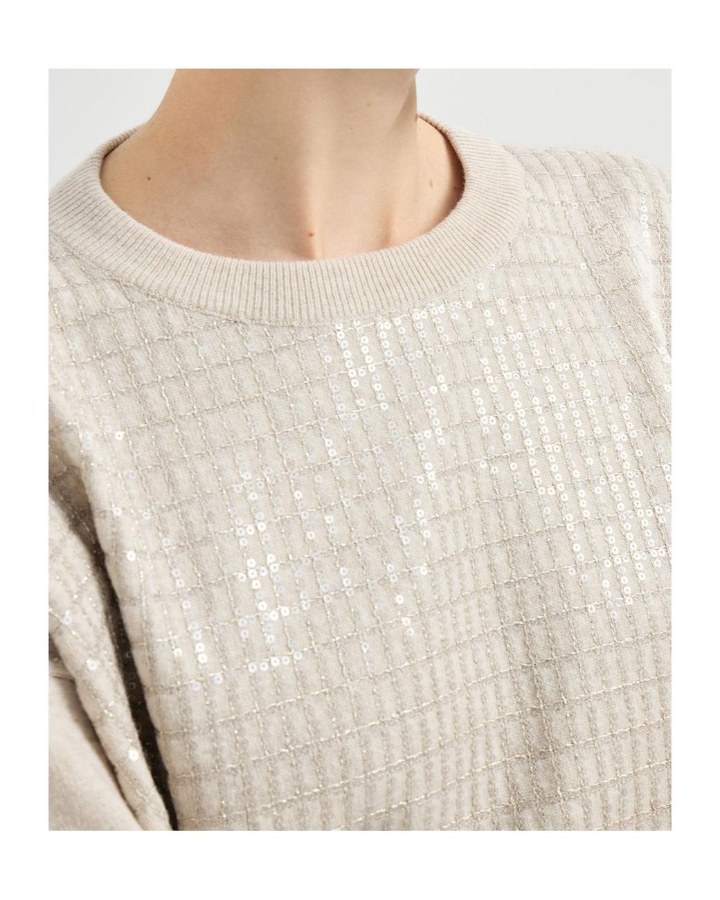 Brunello Cucinelli White Sequin-Embellished Crew-Neck Sweater