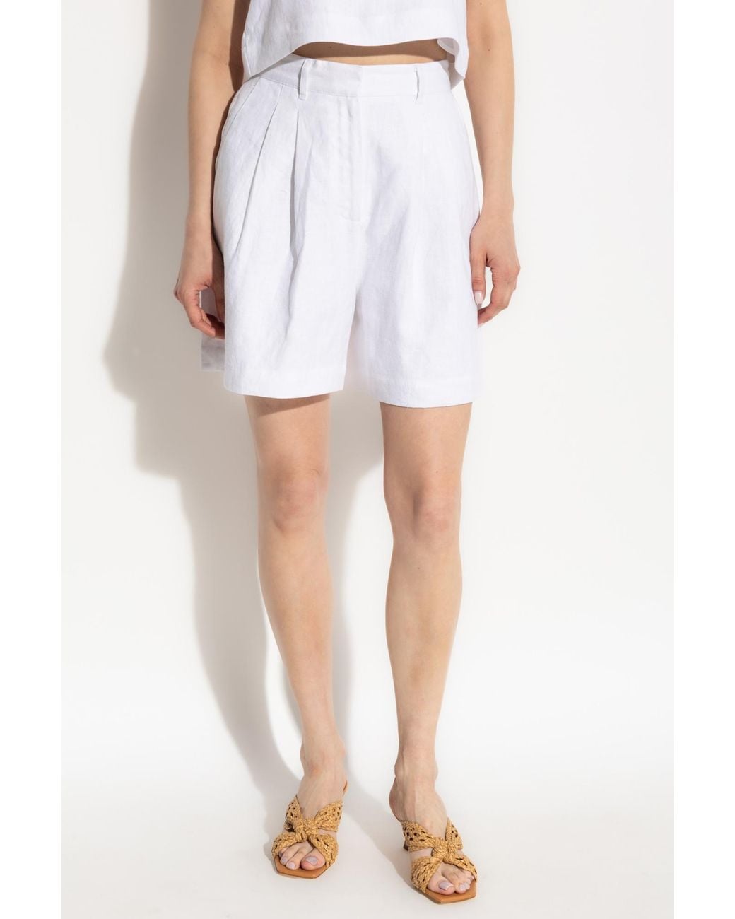 Posse White Front-Pleat Shorts