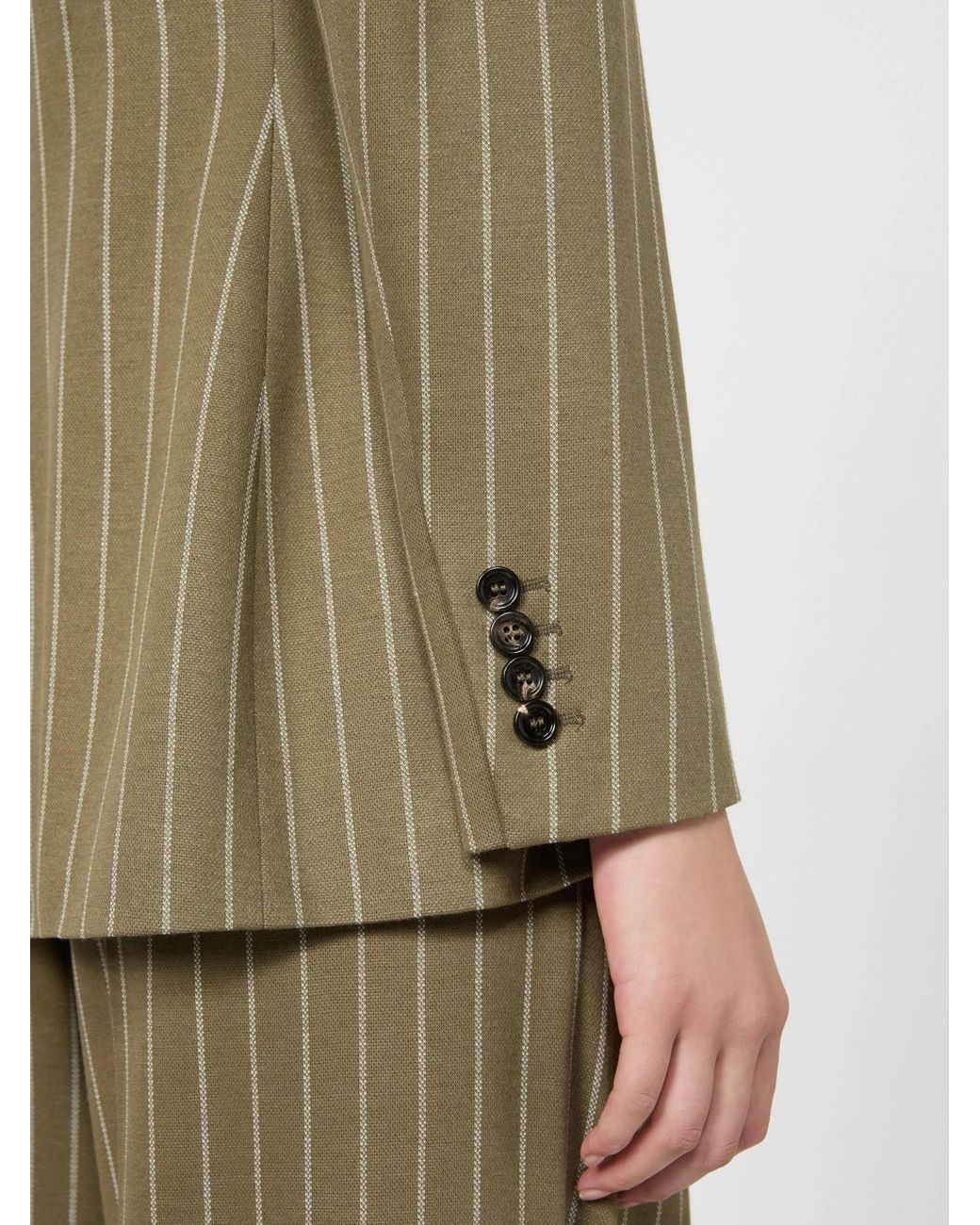 Max Mara Green Double-Breasted Pinstripe Jersey Blazer