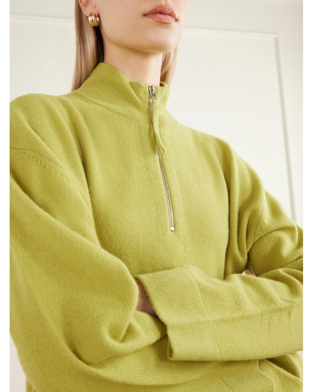Leset Yellow Drawstring Wool Half-Zip Sweatshirt