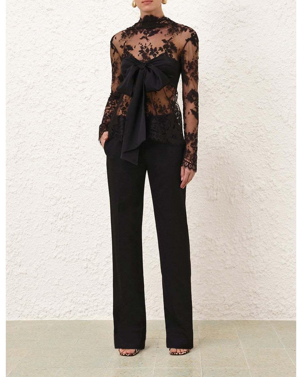 Zimmermann Black Illustration Lace Bow Bodice