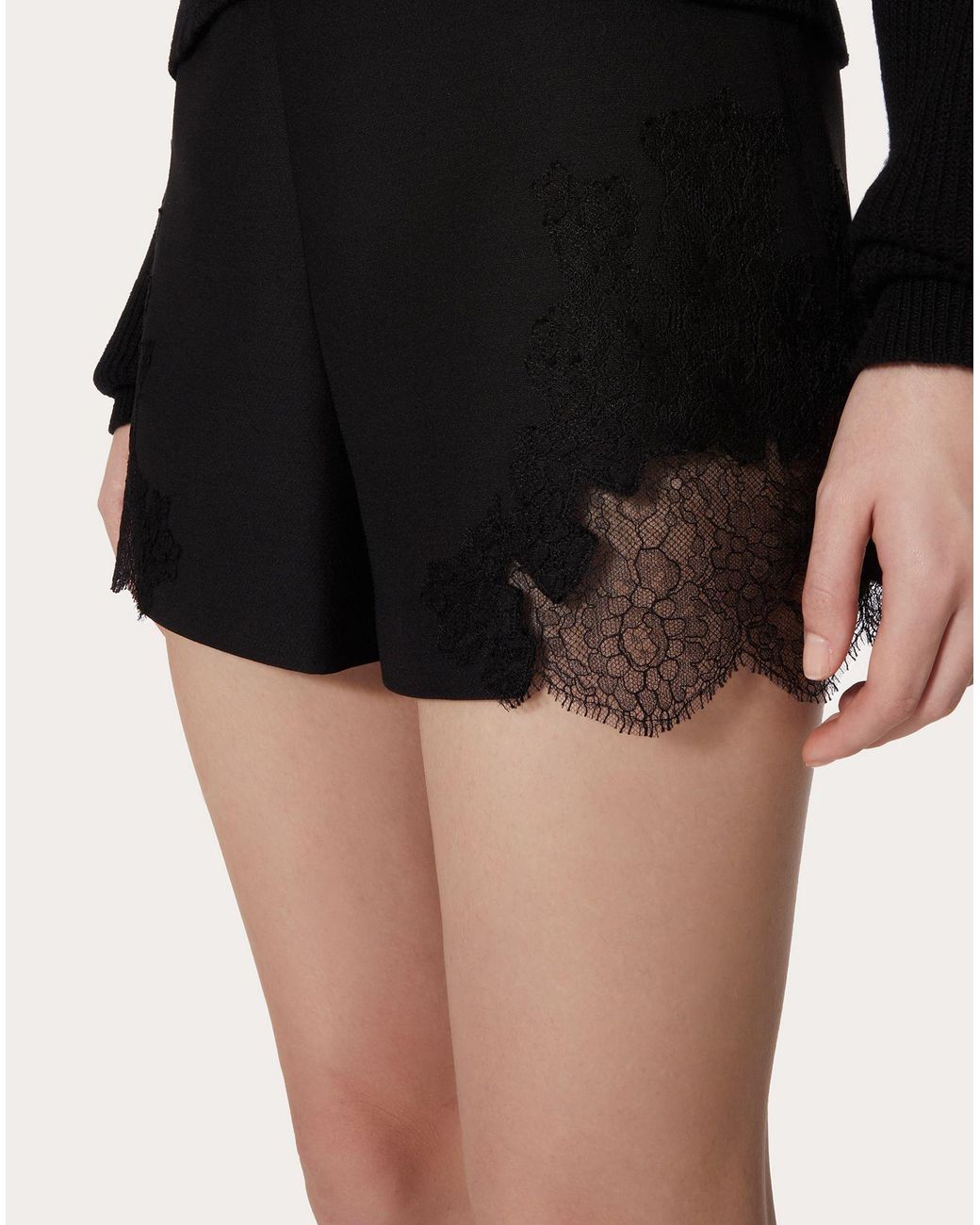 Valentino Black Crepe Couture Lace Shorts