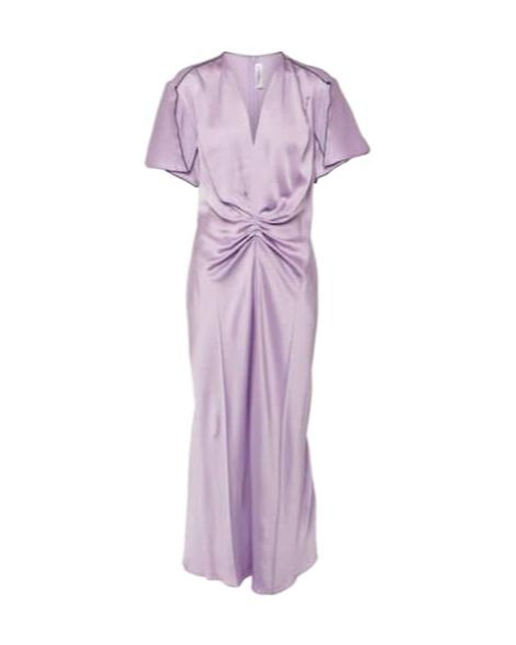 Victoria Beckham Purple Gathered Satin Midi Dress