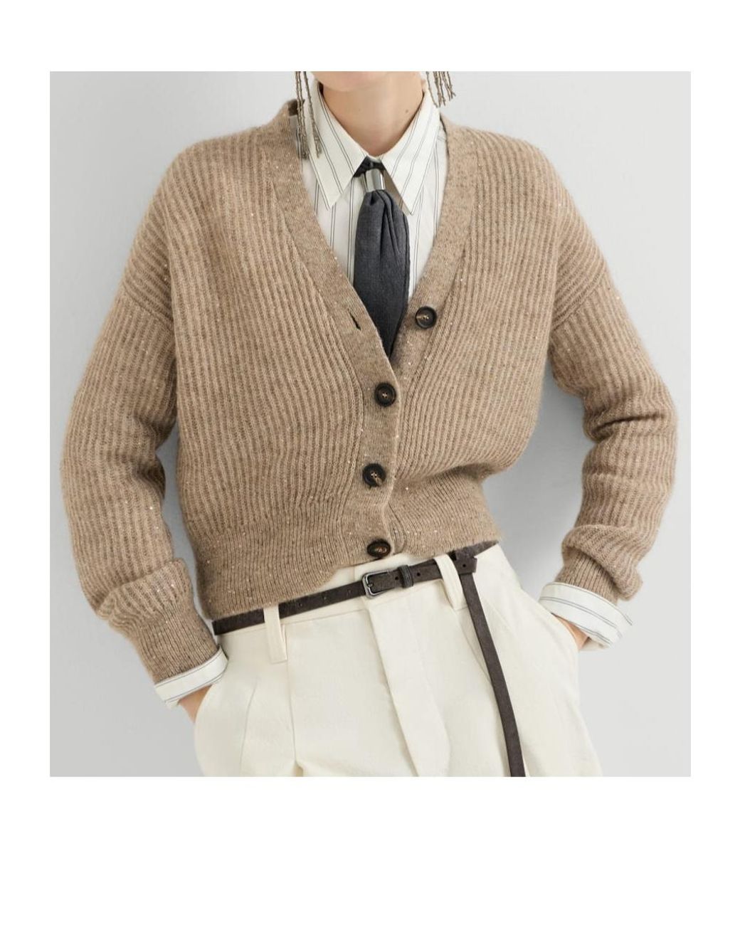 Brunello Cucinelli Natural Mohair, Cotton And Wool Diamond Yarn English Rib Cardigan