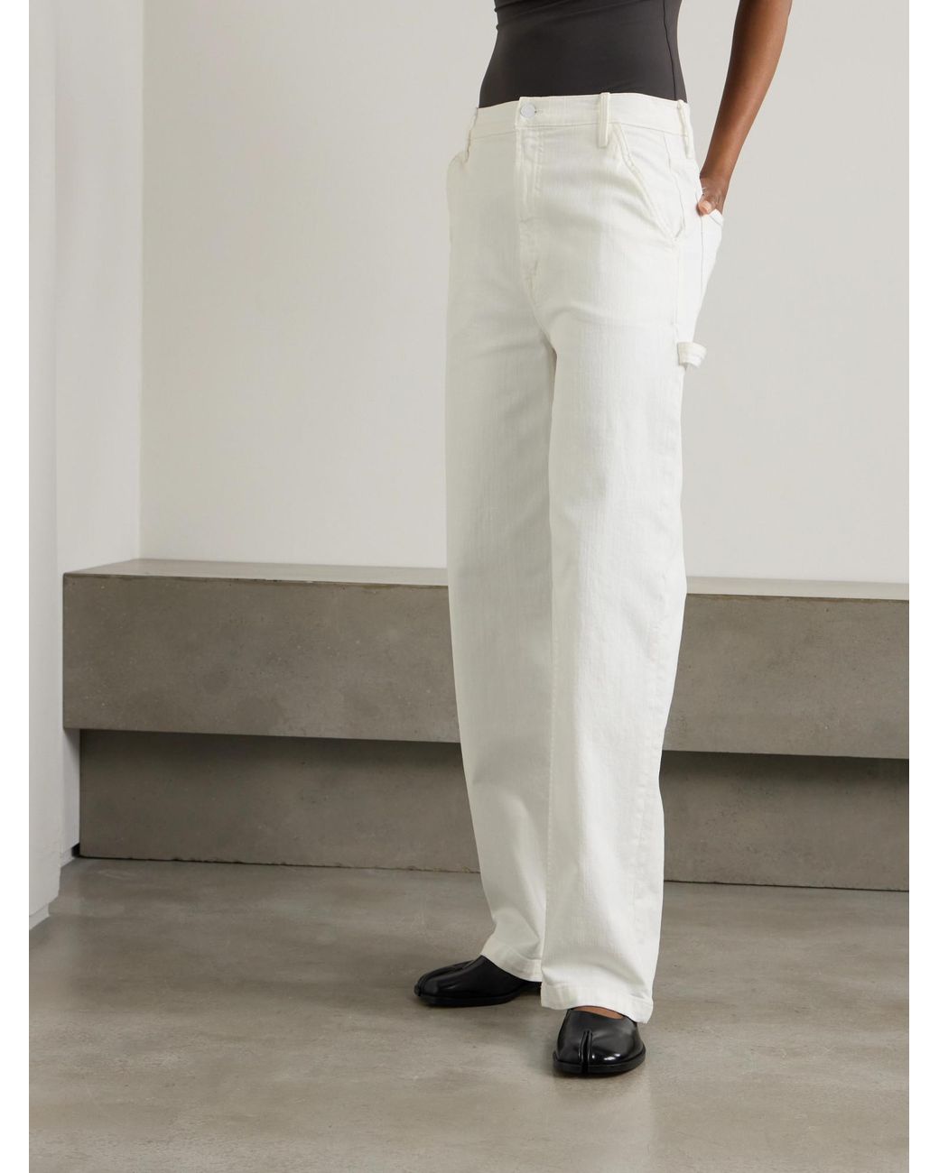 Mother White High-Rise Straight-Leg Jeans