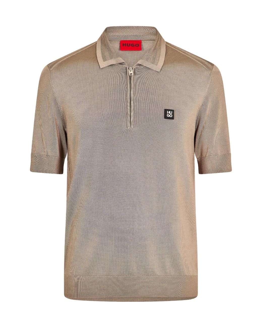 Boss Gray Short-Sleeved Zip-Up Polo Shirt for men