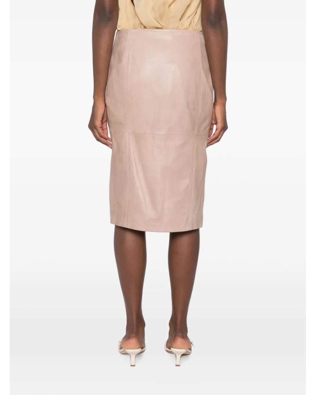 Pinko Natural Leather Midi Skirt