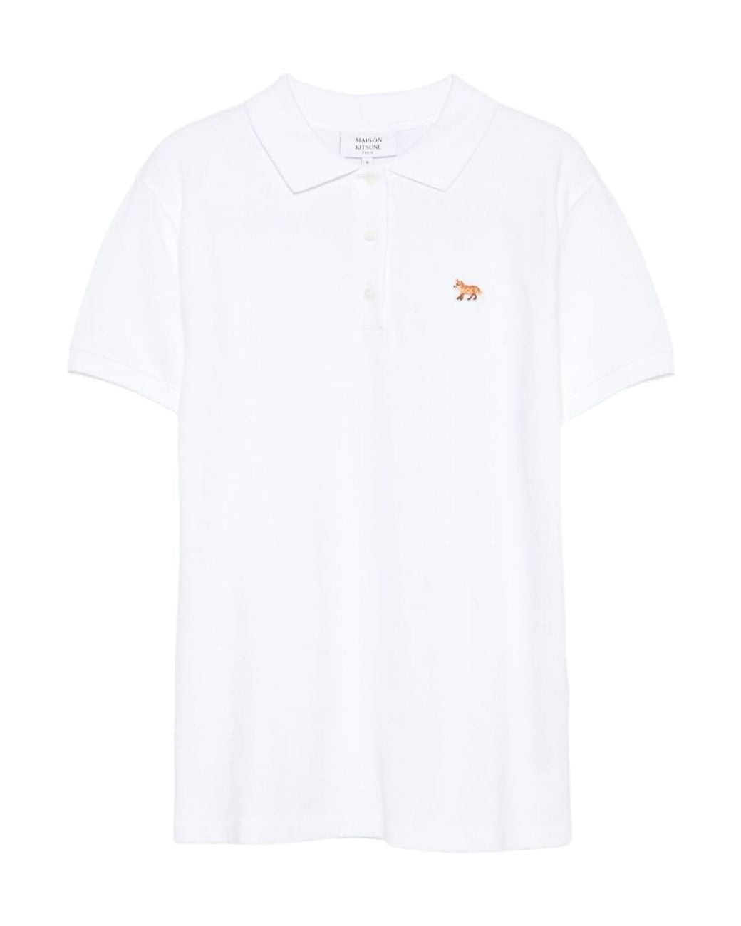 Maison Kitsuné White Maison Kitsuné Short Sleeve Fox-Embroidered Polo Shirt