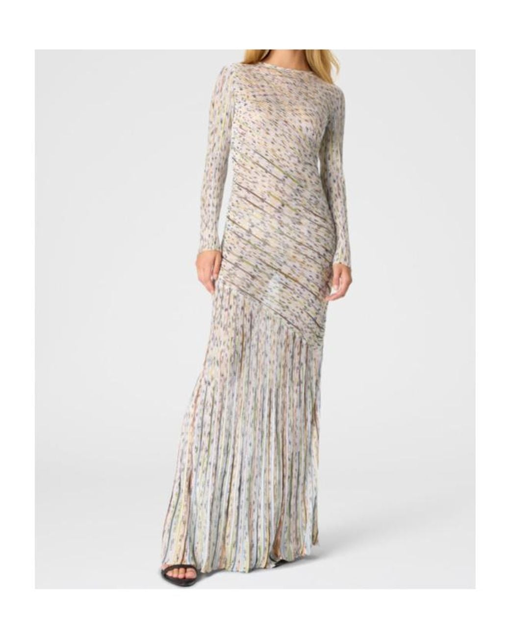 Missoni White Pleated Long-Sleeved Maxi Dress