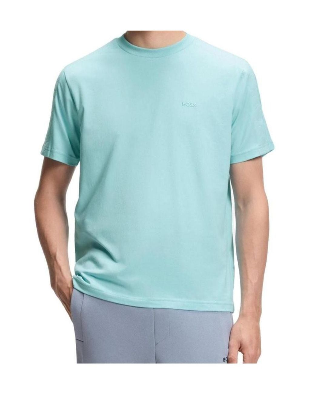 Boss Blue Stretch-Cotton T-Shirt With Jacquard Tape for men