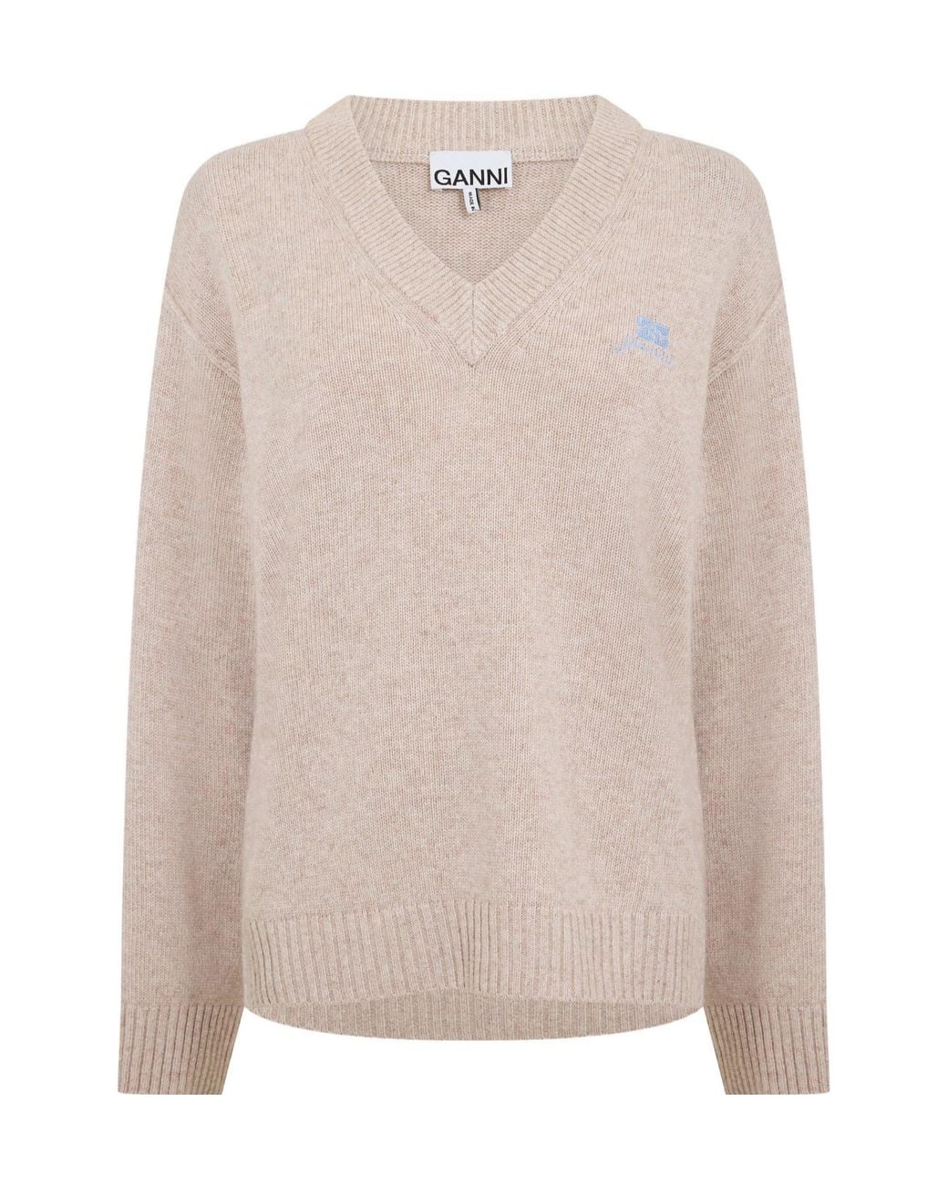 Ganni Natural V-Neck Knit Sweater