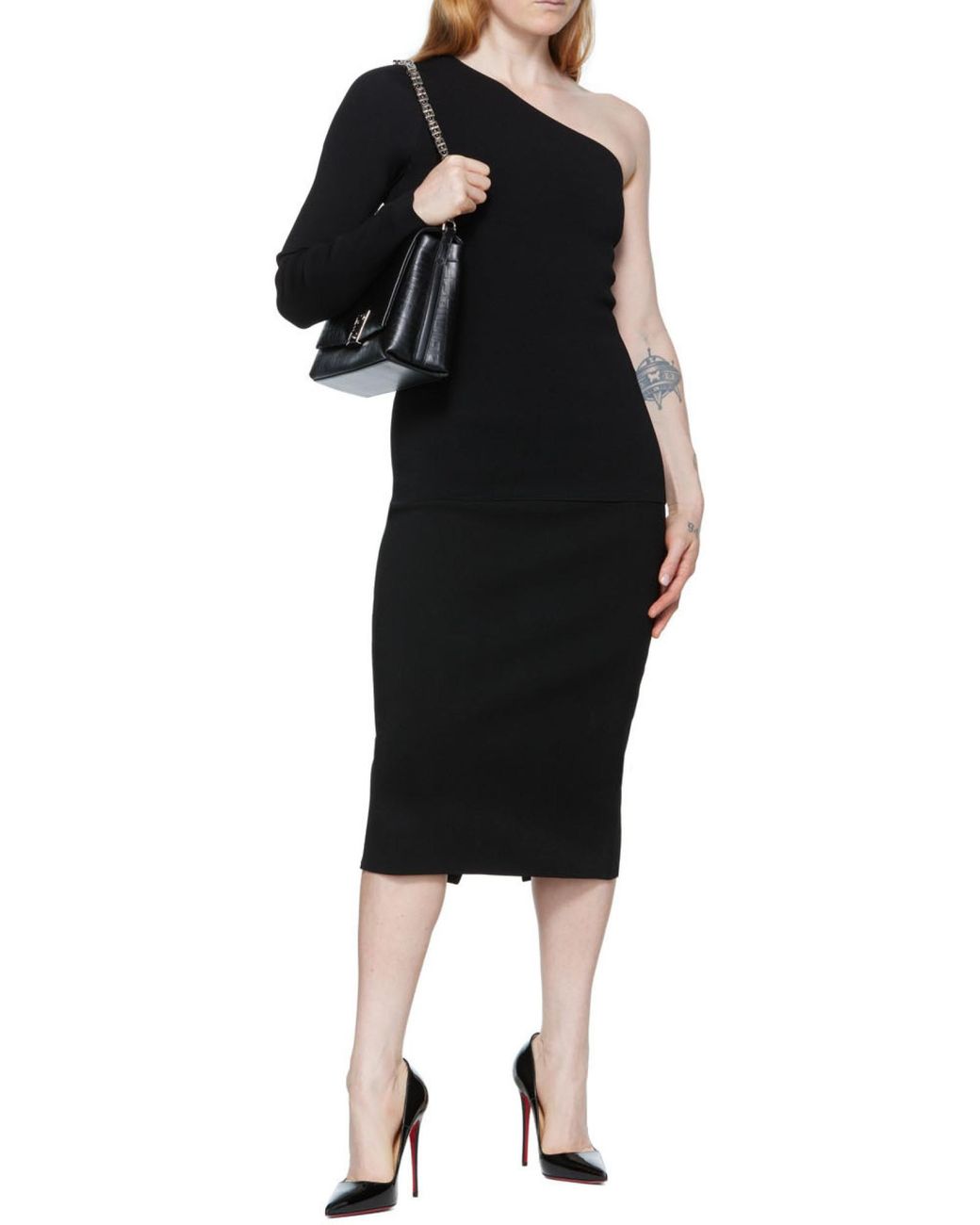 Victoria Beckham Blue One-Shoulder Ribbed Blouse