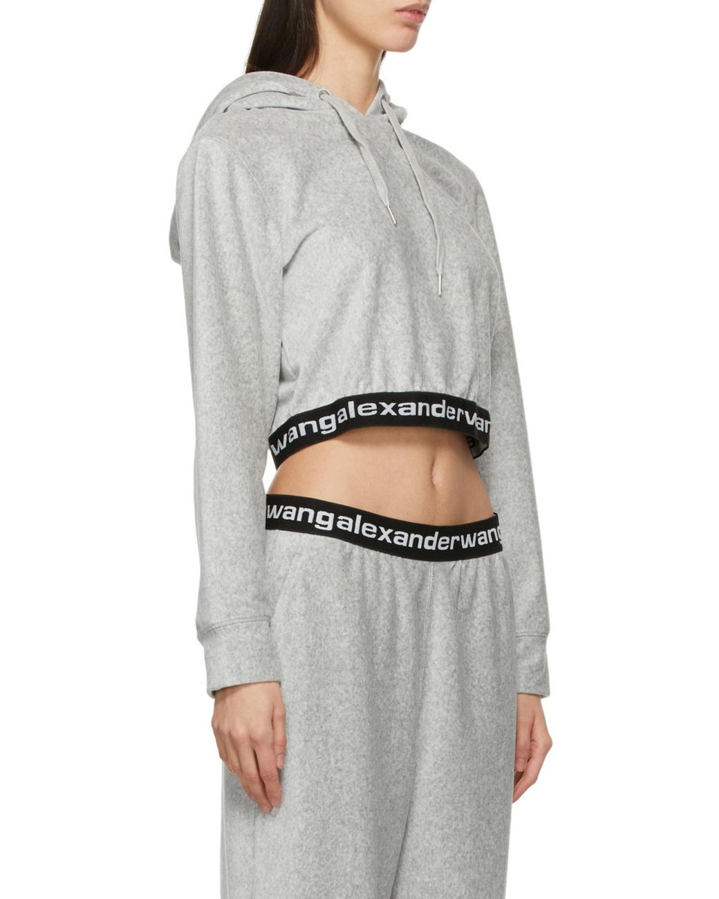 Alexander Wang Gray Elasticated Hem Cropped Hoodie