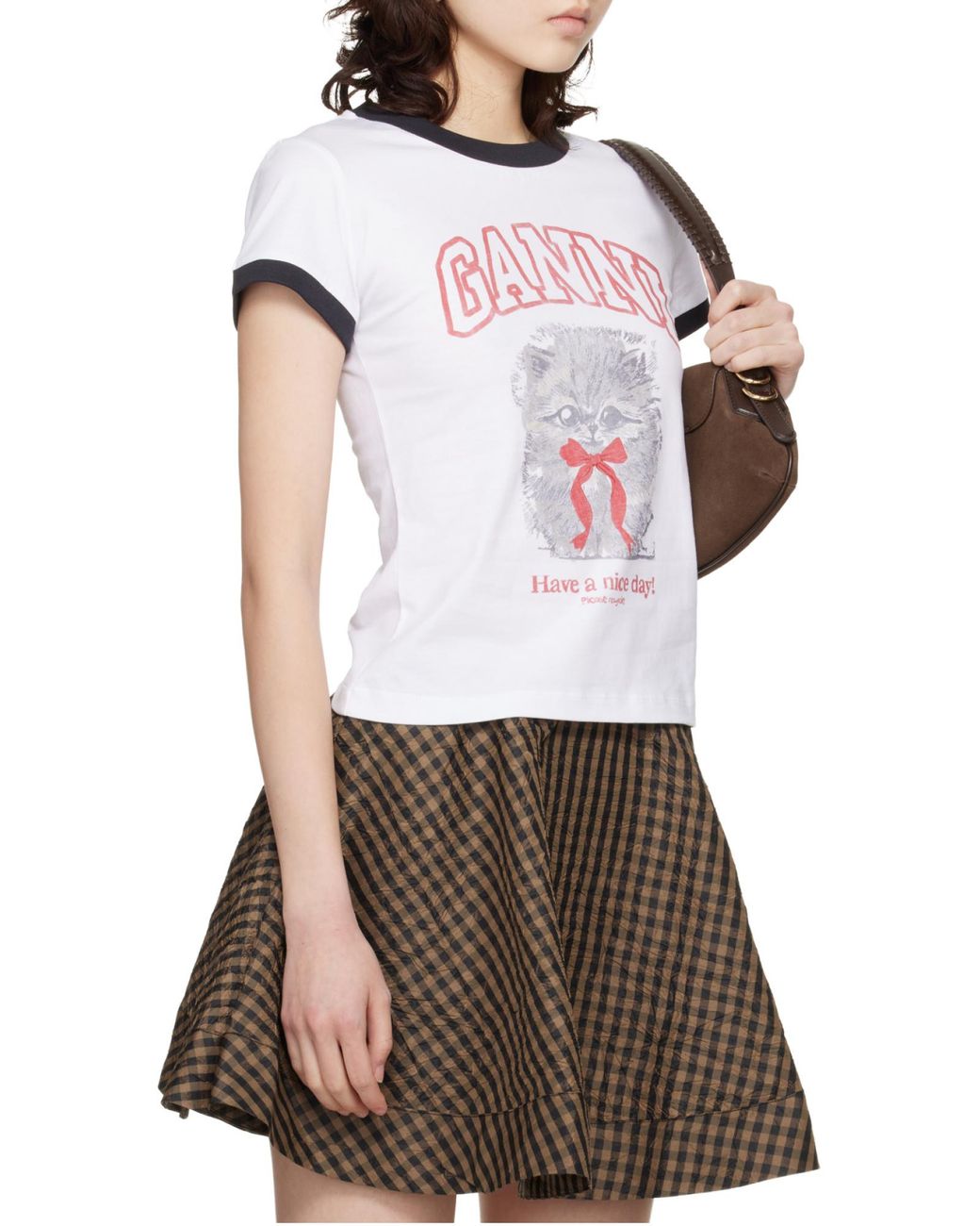 Ganni White Cropped Kitty T-Shirt