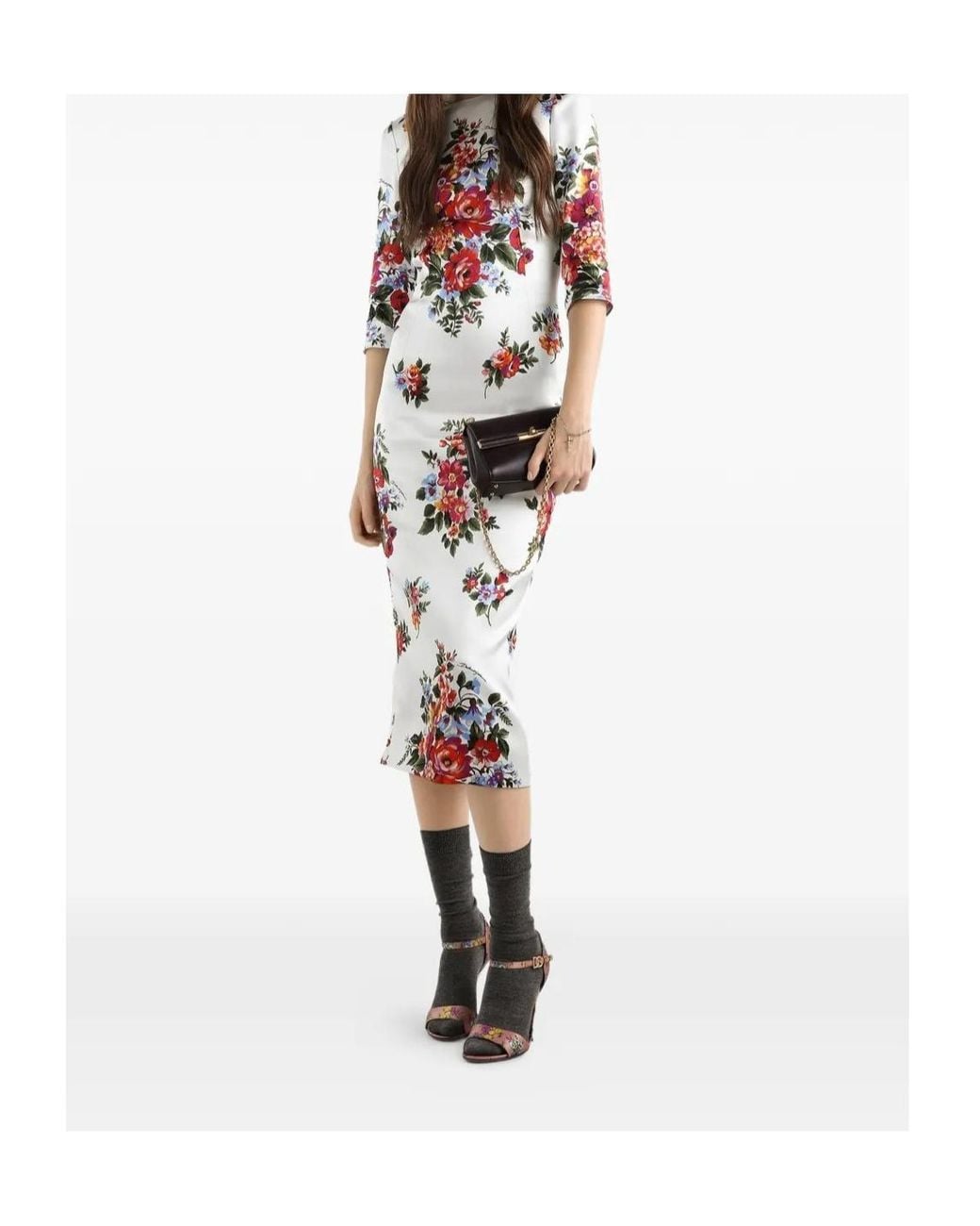 Dolce & Gabbana White Floral Printed Midi Dress
