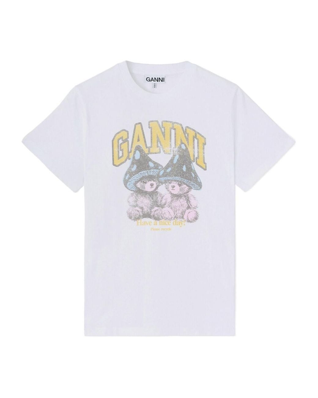 Ganni White Mushroom Teddy Graphic T-Shirt