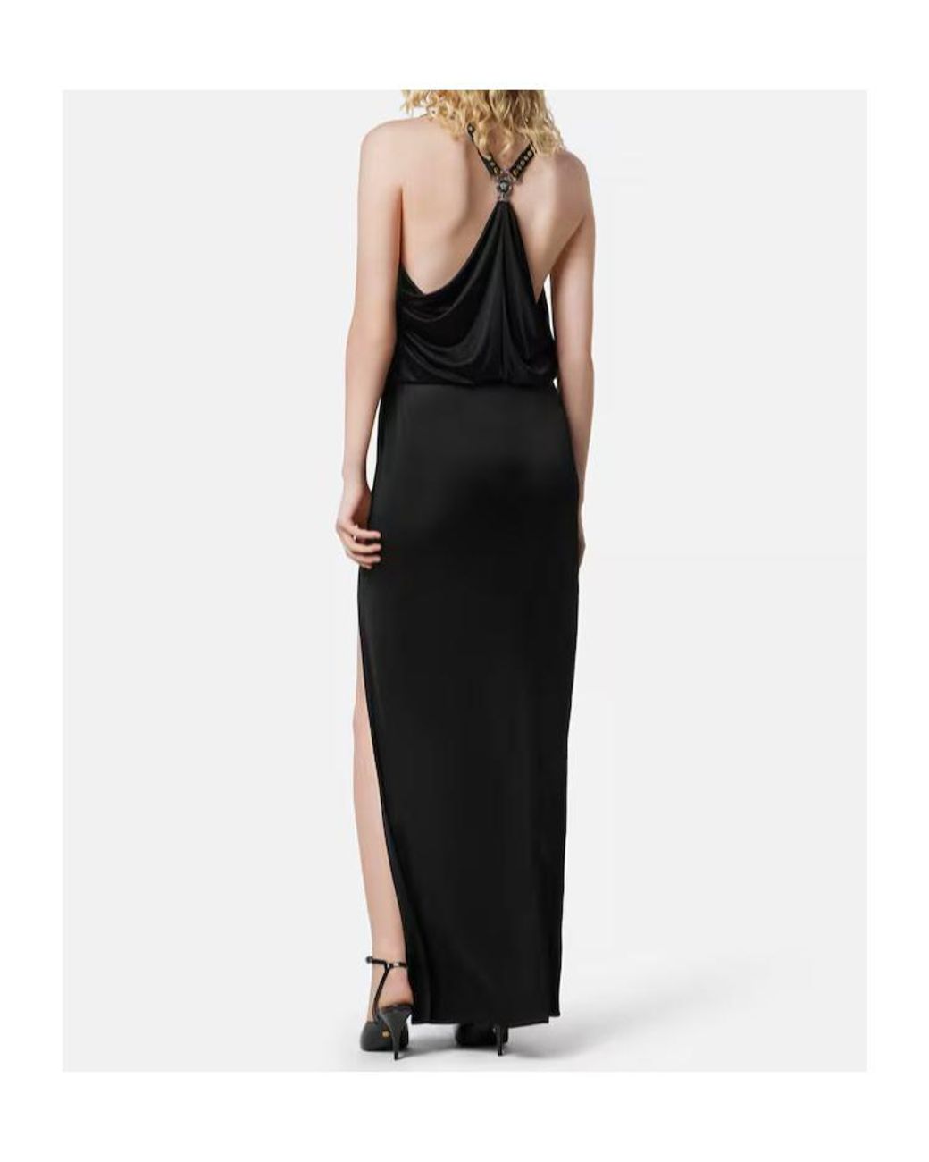 Versace Black Sleeveless Gathered Gown