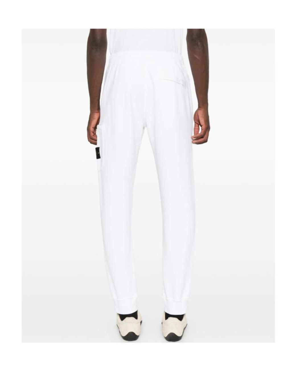 Stone Island White Drawstring-Waist Trousers for men