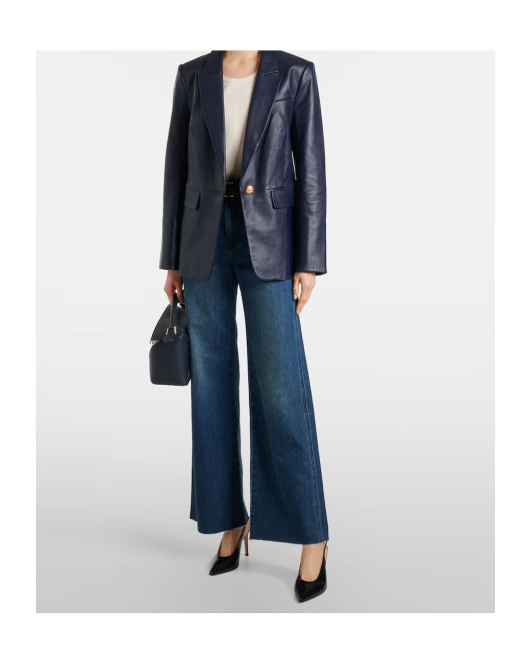Veronica Beard Blue Vega Leather Blazer