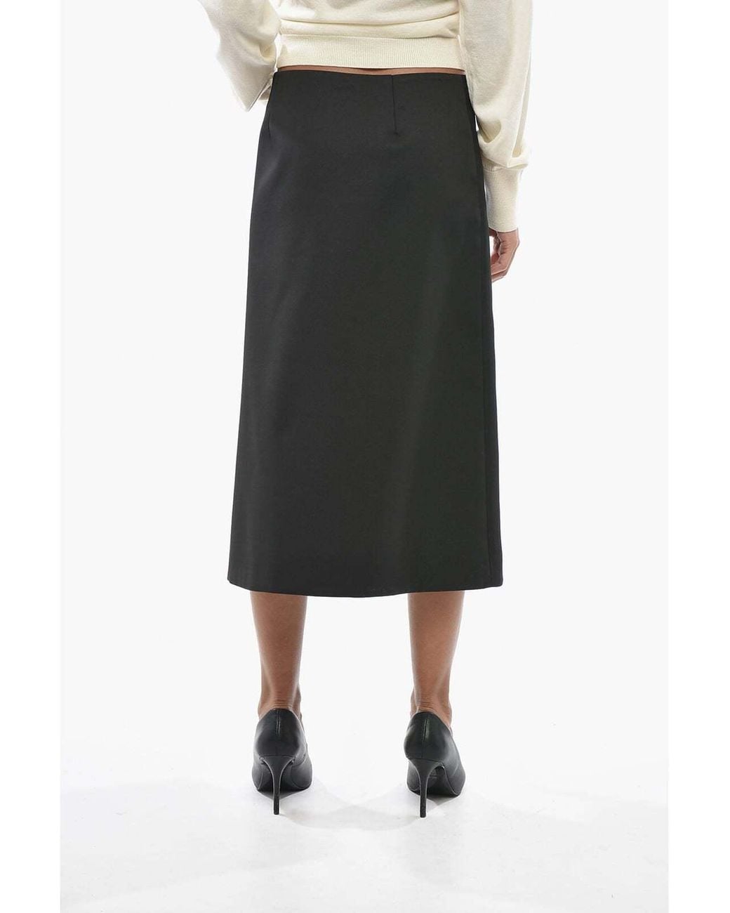 Max Mara Black Biada A-Line Midi Skirt