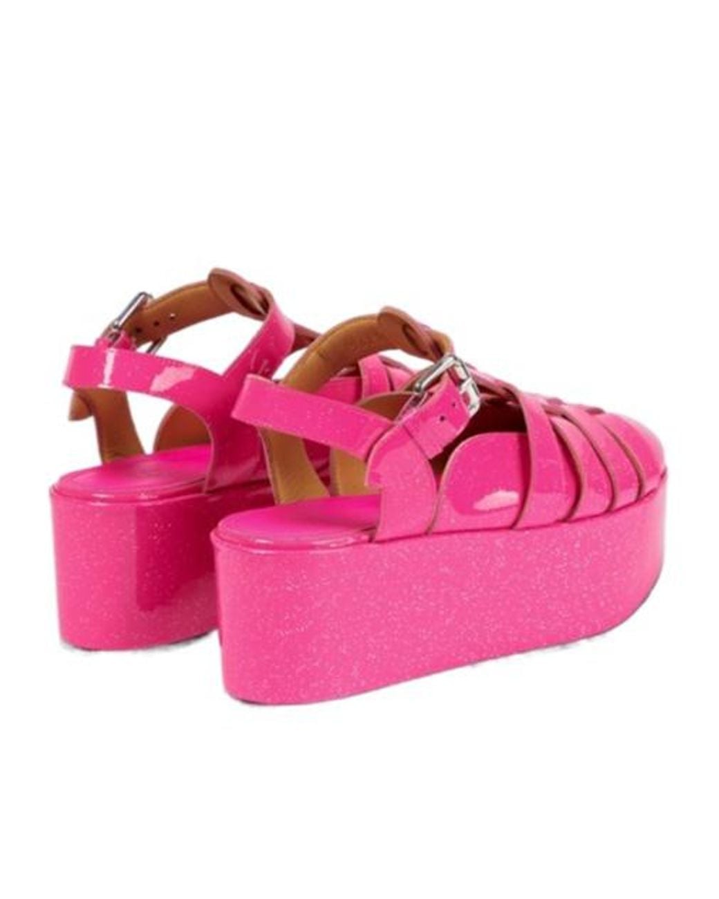 Loewe Pink Glitter Patent Leather Platform Sandals