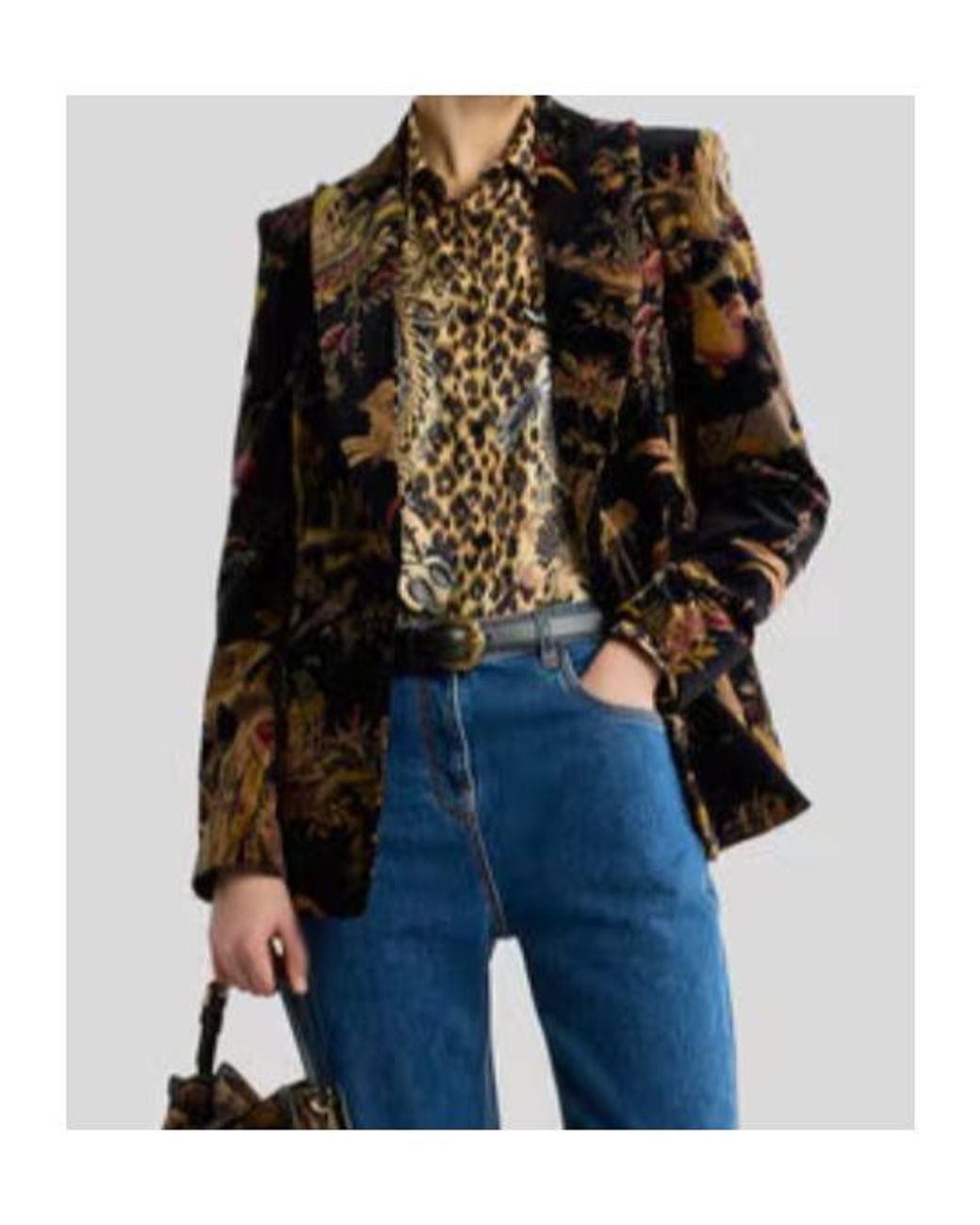 Etro Black Floral Double-Breasted Velvet Blazer