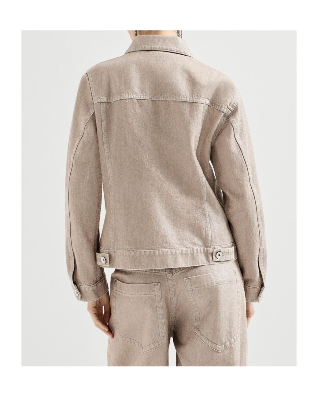 Brunello Cucinelli Natural Lamé Denim Four-Pocket Outerwear Jacket With Monili