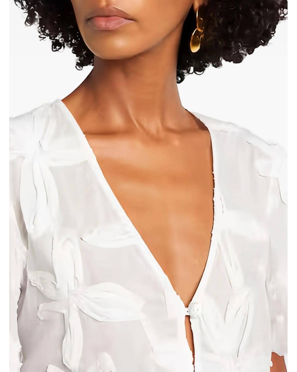 Farm Rio White Embroidered Cropped Blouse