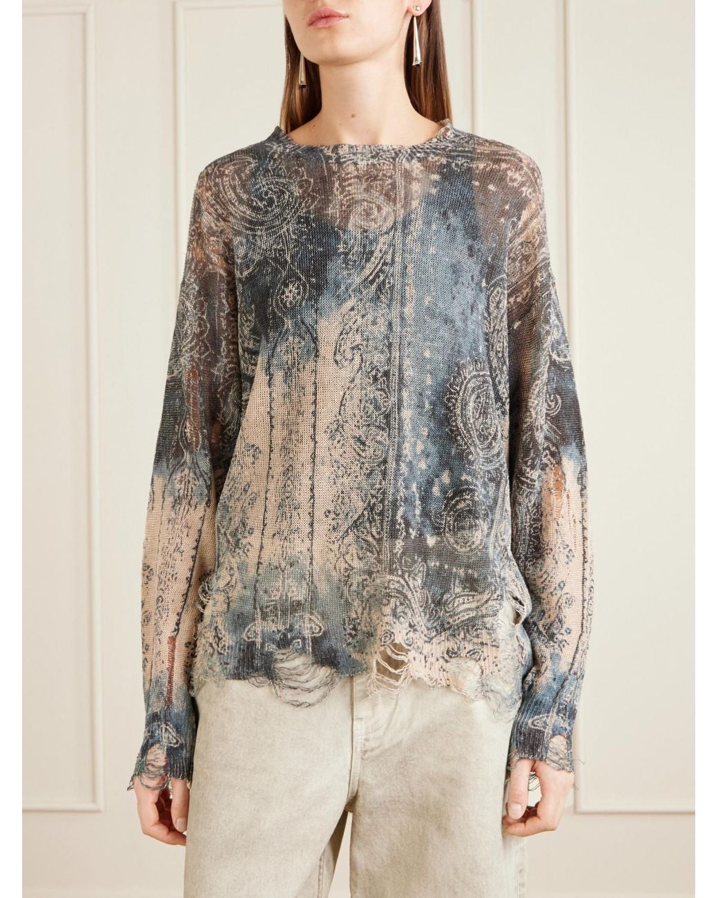 R13 Gray Printed Boyfriend Sweater