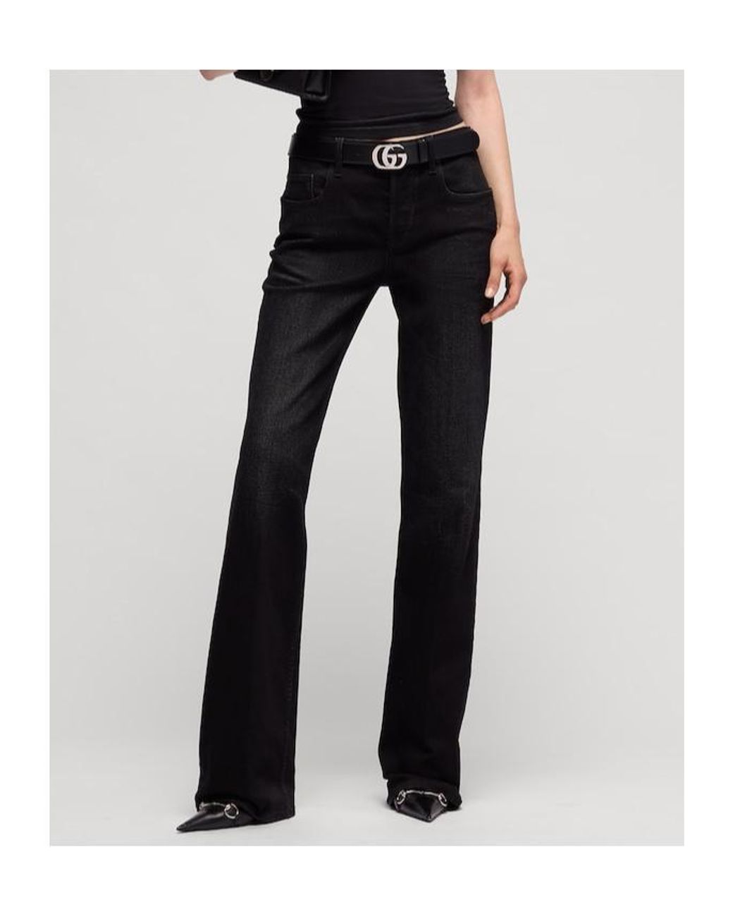 Gucci Black Flared Stretch Cotton Denim Pants