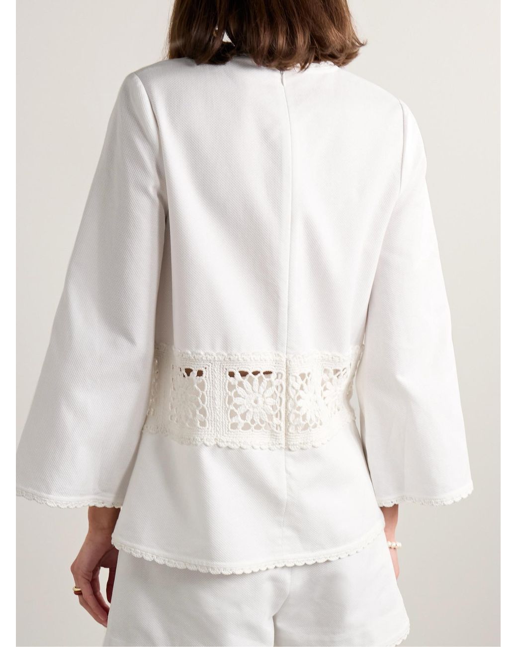 Zimmermann White Maxine Crochet-Trimmed Cotton-Piqué Top