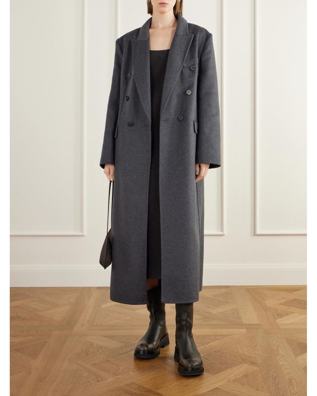 Rier Black Felted Wool-Fleece Midi Dress