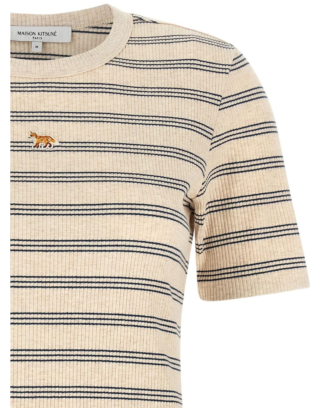 Maison Kitsuné White Maison Kitsuné Baby Fox Striped Fitted T-Shirt