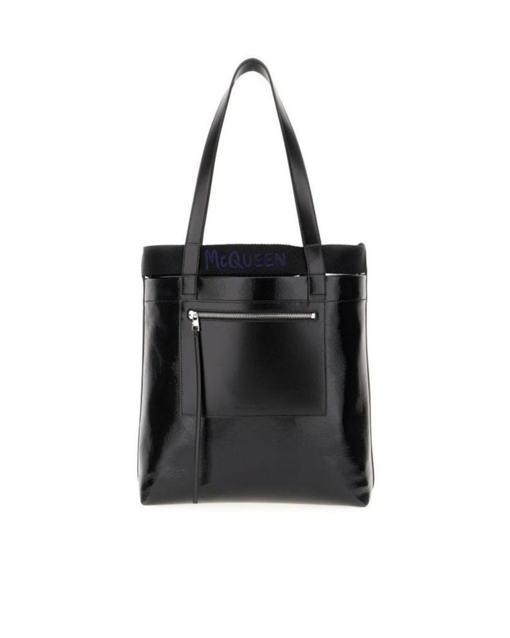 McQueen Black Logo Printed Tote Bag for men