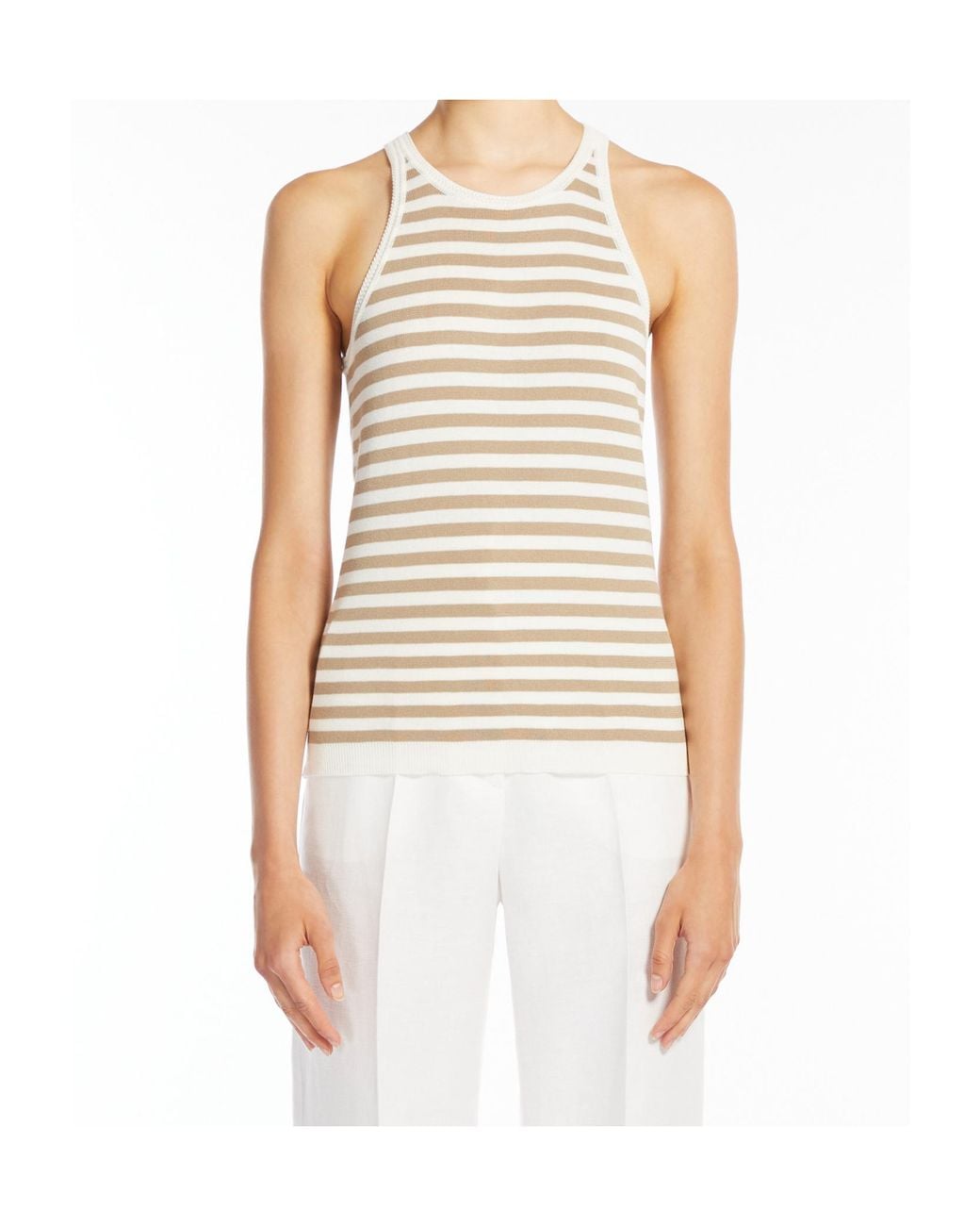Max Mara Natural Arnes Striped Ribbed Tank Top