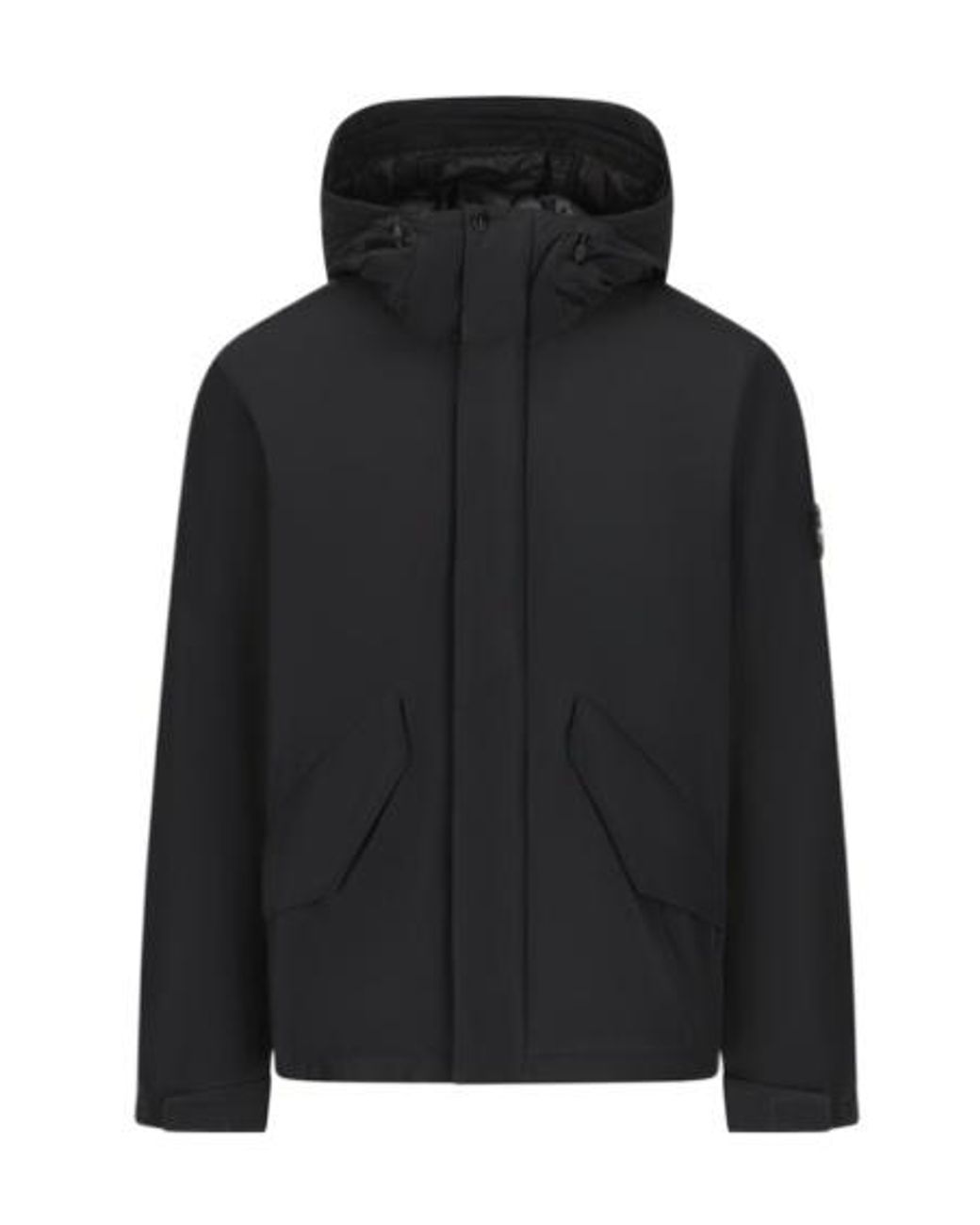 Stone Island Black Crinkle Reps Hooded Down Jacket for men