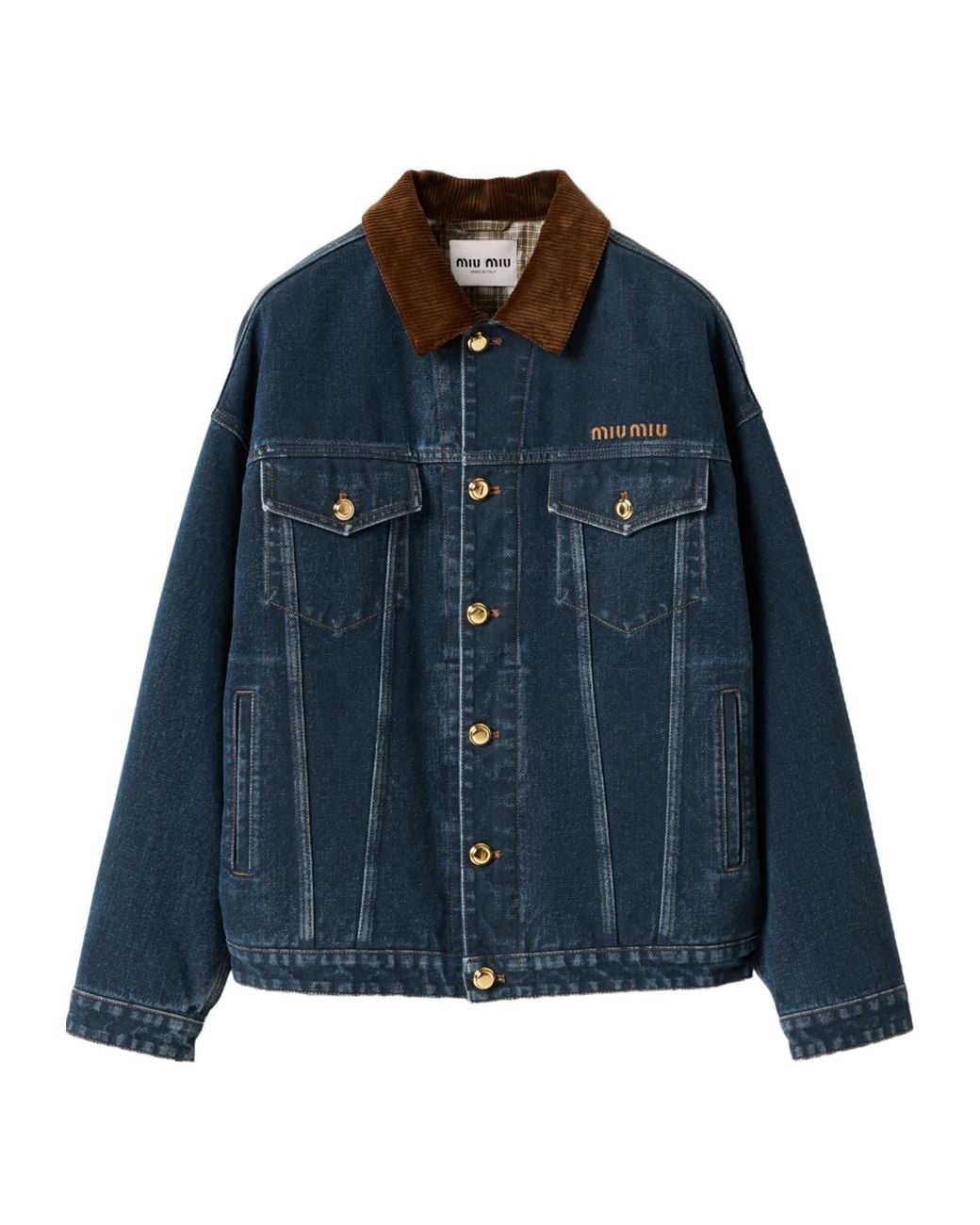 Miu Miu Blue Flocked Denim And Velvet Blouson Jacket