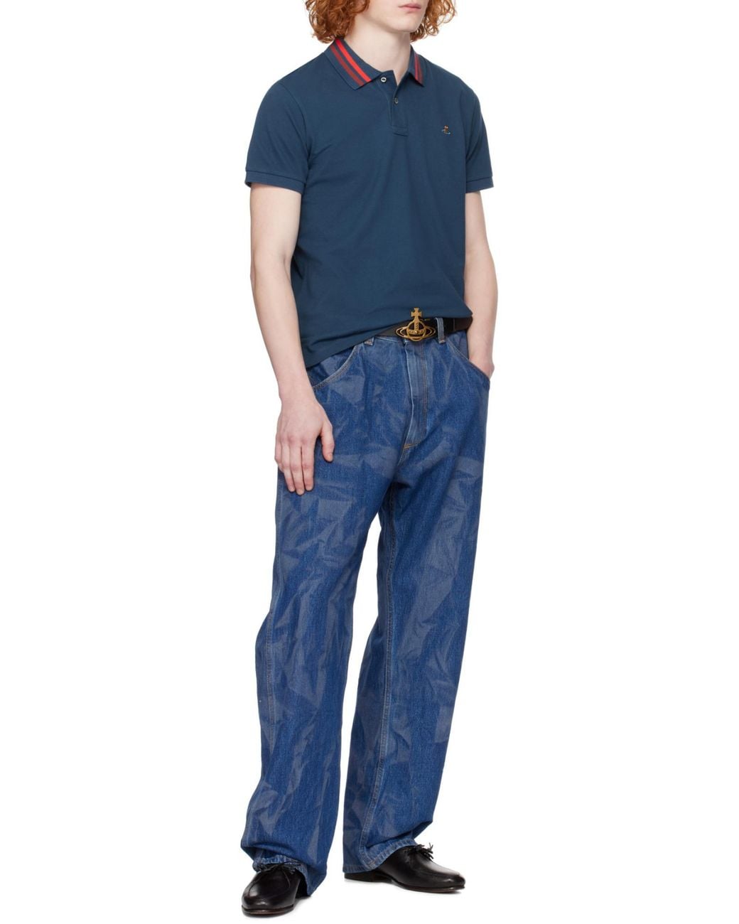 Vivienne Westwood Blue Orb Embroidered Short-Sleeved Polo Shirt for men