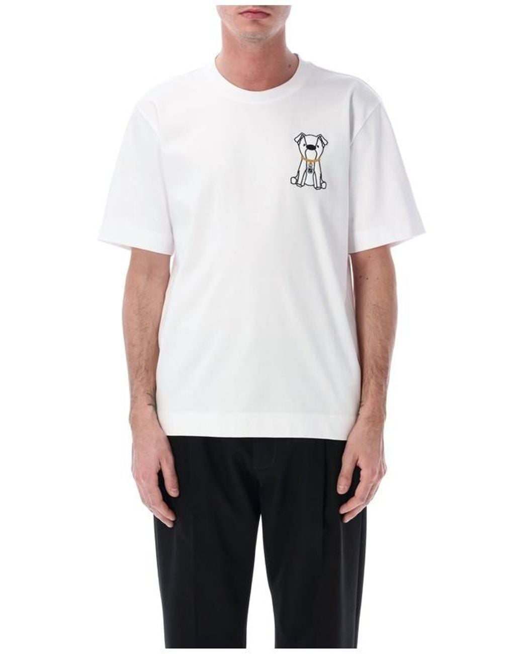 Fendi White Dog Embroidered Crewneck T-Shirt for men