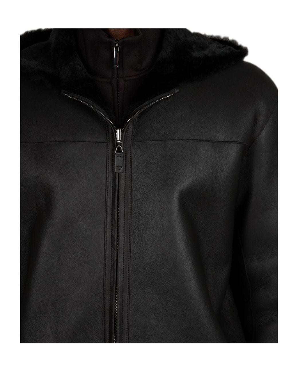 Emporio Armani Black Long-Sleeved Leather Jacket for men